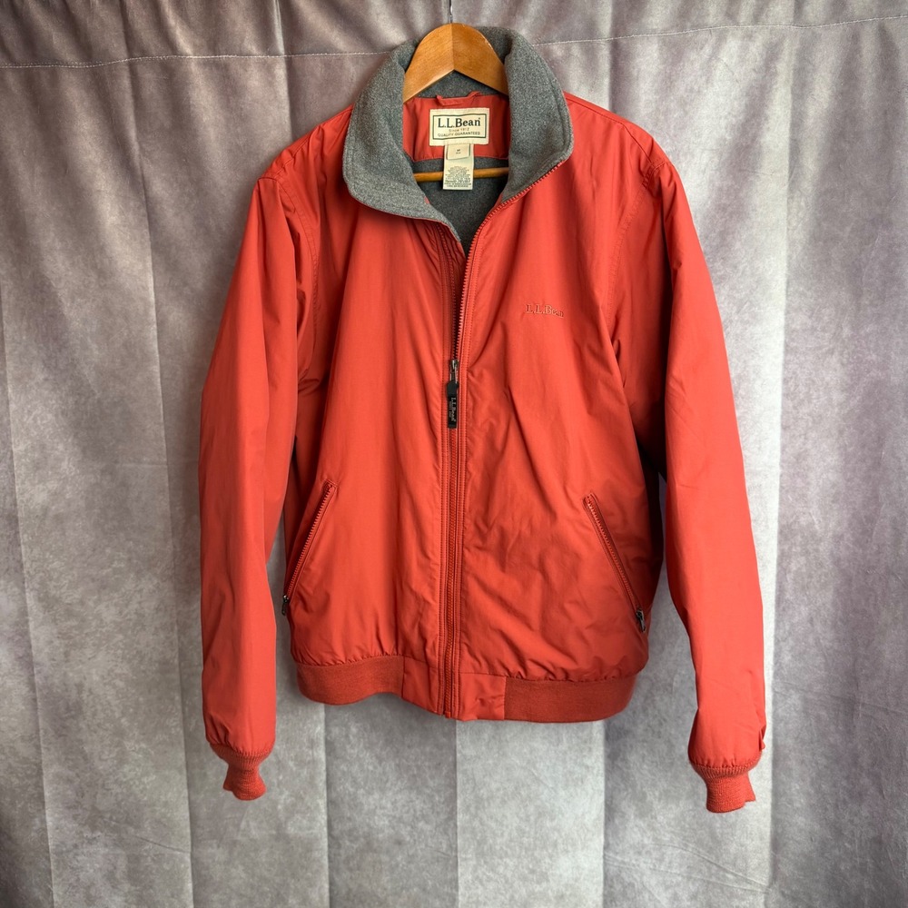 LL Bean Warm-Up Jacket Mens Medium Red Orange Fleece Lined Thinsulate 205107
